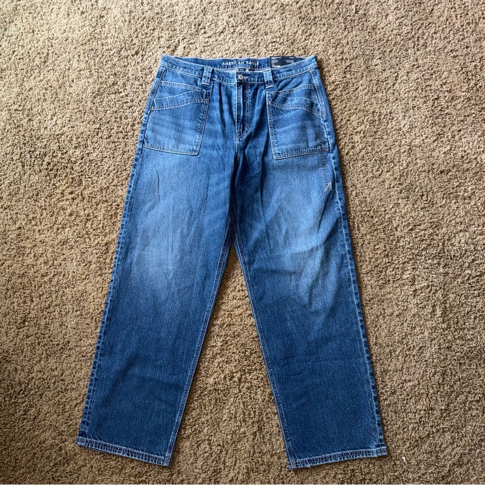 Women’s American Eagle Baggy Straight Jeans Size 14 Long - Picture 2 of 9